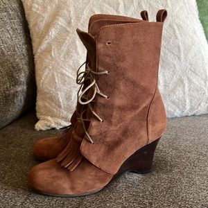 Ginger Goff‎ Brown Suede Lace Up Wedge Victorian Boots Size 6